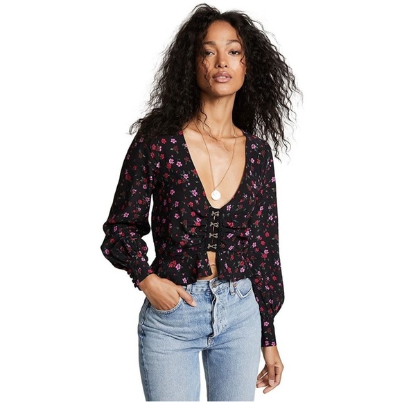 For Love & Lemons Isabella Ruched Corset Hook and Eye Top in Cherry Blossom - Picture 1 of 14